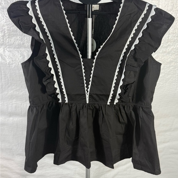 Black Ruffled V-Neck Top - Picture 1 of 4